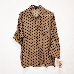 2 Old Hippies Threads Sheer Brown With Black Polka Dots Button Up Blouse L